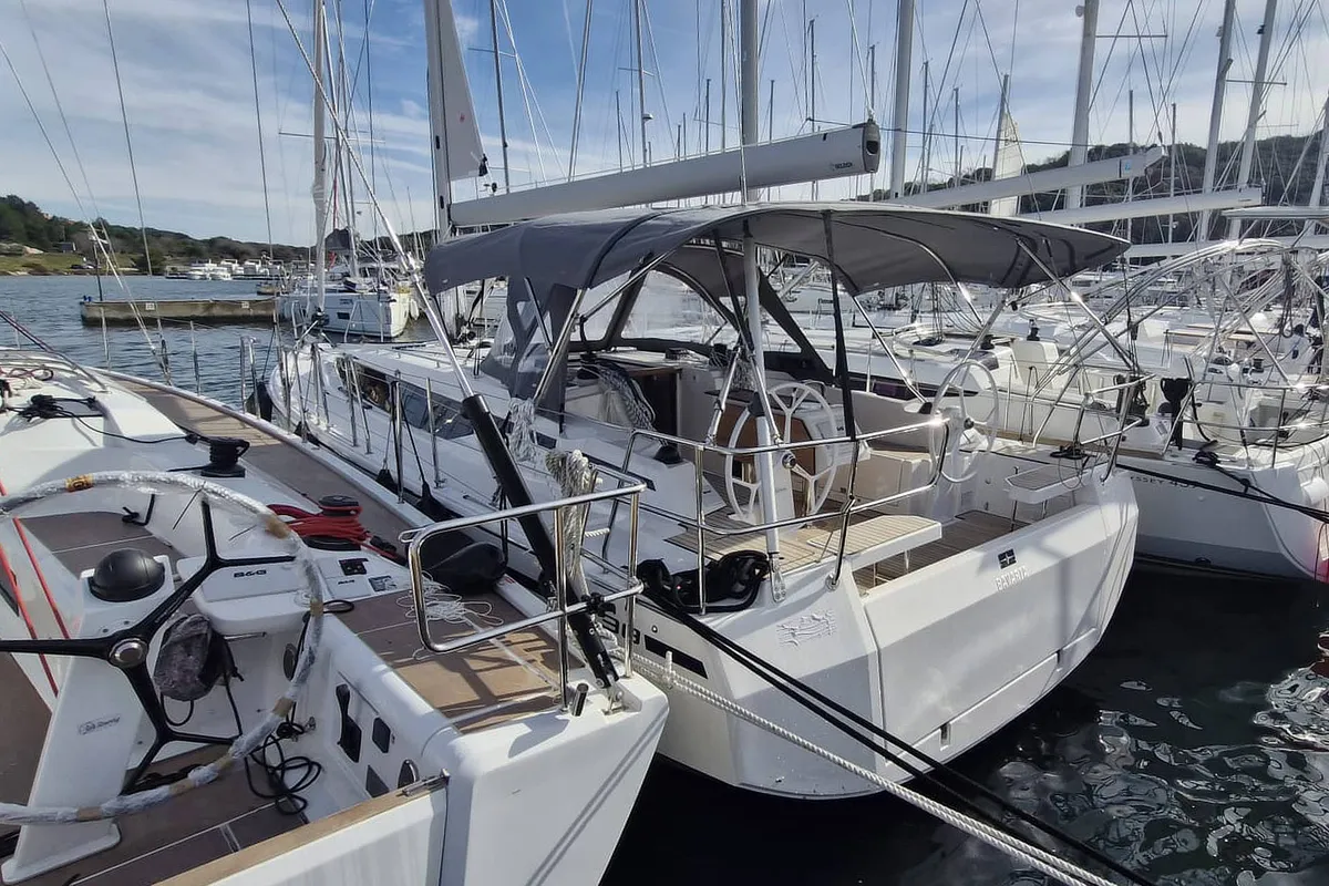 Cockpit of Williams, a Bavaria C38 sailboat at Grad Pula, Croatia