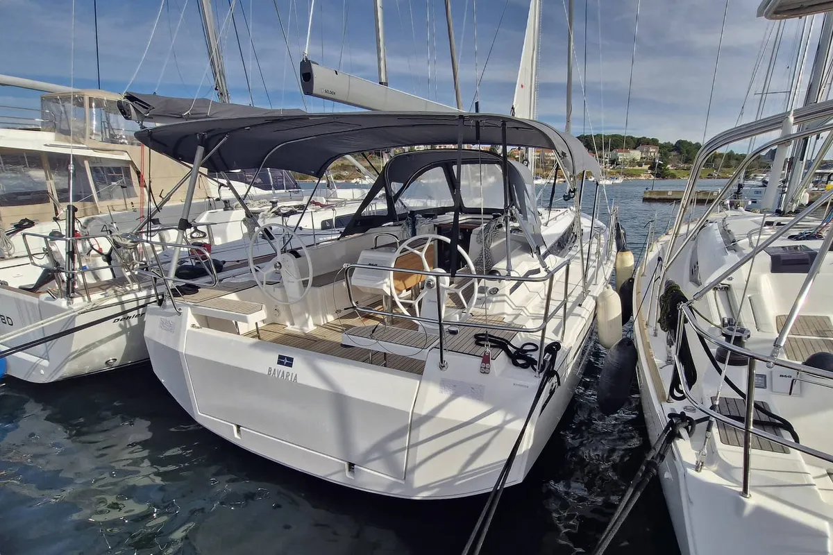 Cockpit of Williams, a Bavaria C38 sailboat at Grad Pula, Croatia