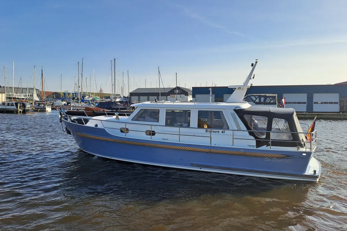 Exterior view of Drait 107, a De Drait Bravoure 40 motorboat at Drachten, Netherlands