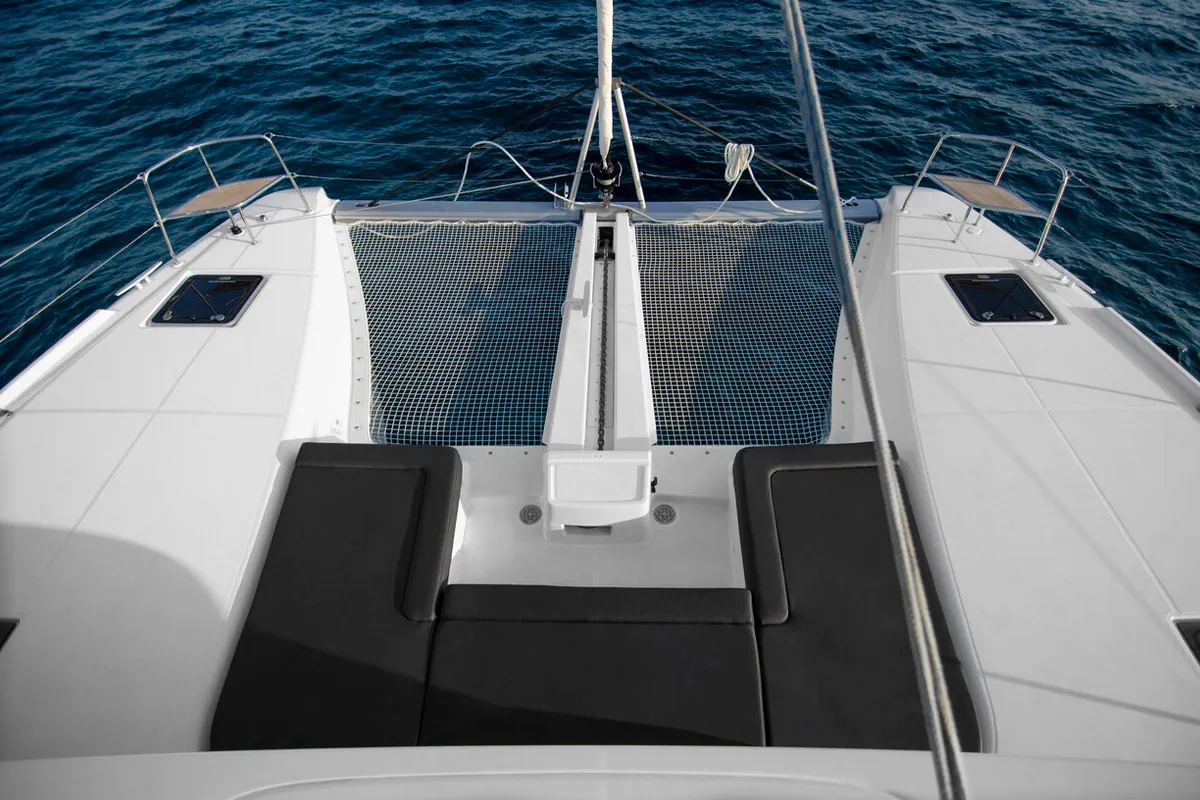 Deck of Golden Promise , a Lagoon 46 catamaran at Athens, Greece