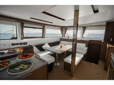 Salon of Golden Promise , a Lagoon 46 catamaran at Athens, Greece