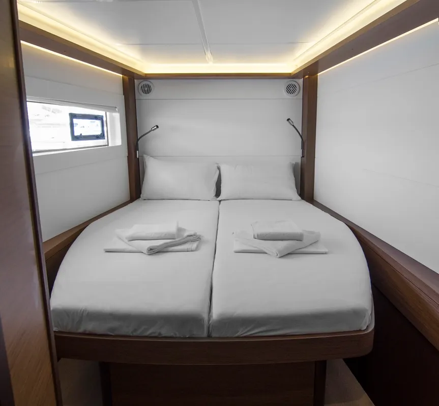 Cabin on Golden Promise , a Lagoon 46 catamaran at Athens, Greece