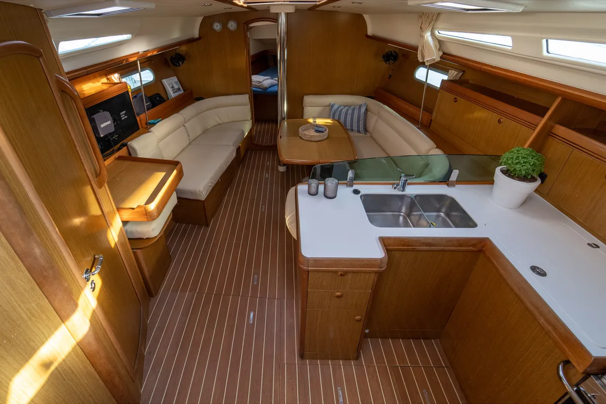 Galley of Mesogeios, a Jeanneau Sun Odyssey 42 i sailboat at Kavala, Greece