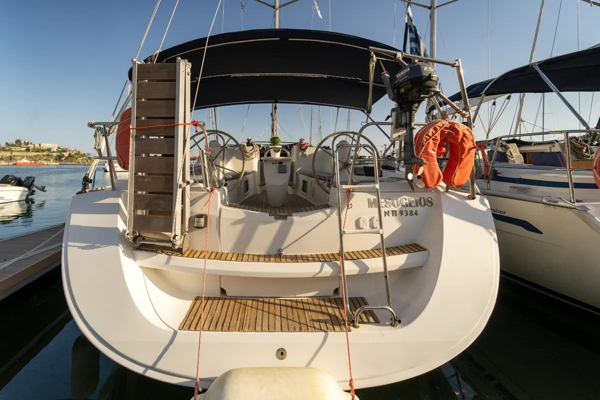 Exterior view of Mesogeios, a Jeanneau Sun Odyssey 42 i sailboat at Kavala, Greece