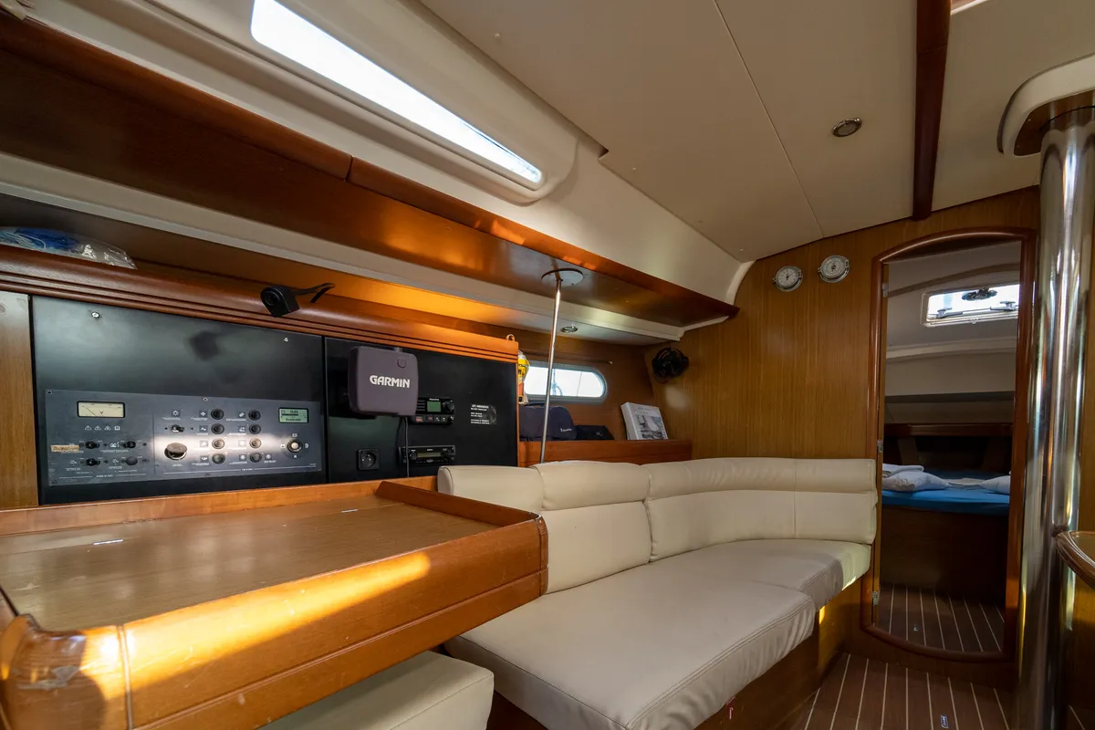 Salon of Mesogeios, a Jeanneau Sun Odyssey 42 i sailboat at Kavala, Greece