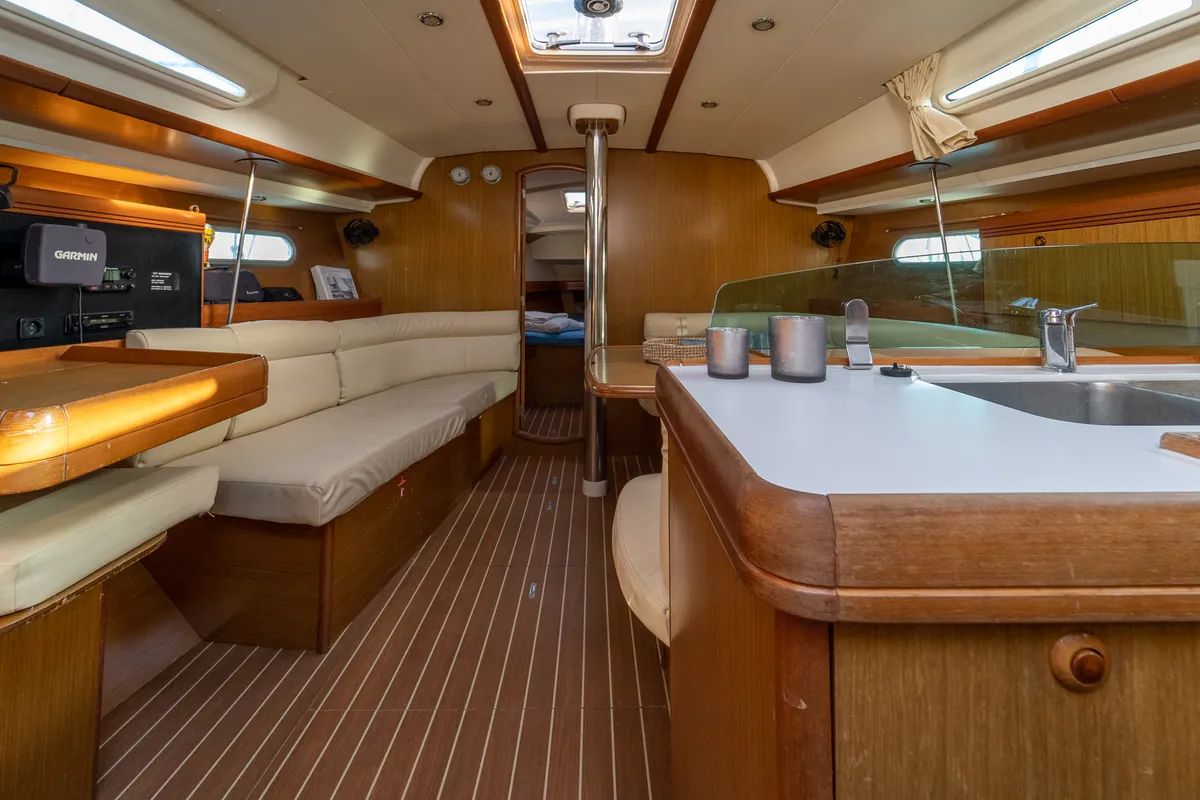 Salon of Mesogeios, a Jeanneau Sun Odyssey 42 i sailboat at Kavala, Greece