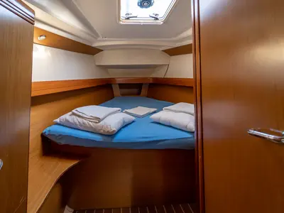 Cabin on Mesogeios, a Jeanneau Sun Odyssey 42 i sailboat at Kavala, Greece