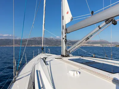 Deck of Lui, a Bavaria Cruiser 51 sailboat at Split, Croatia