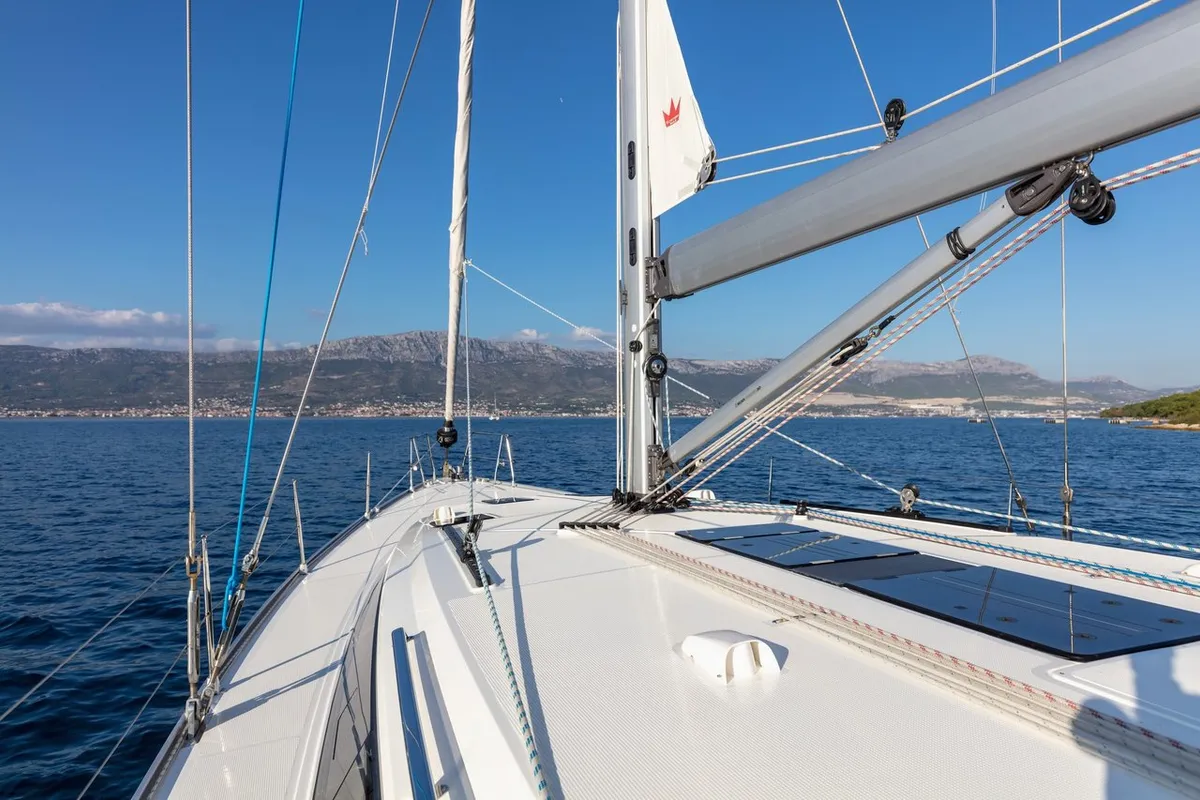 Deck of Lui, a Bavaria Cruiser 51 sailboat at Split, Croatia