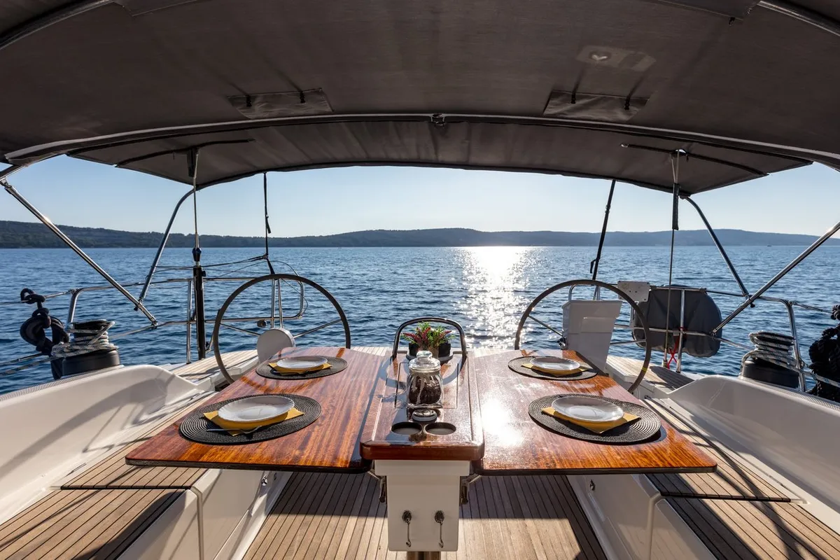 Cockpit of Lui, a Bavaria Cruiser 51 sailboat at Split, Croatia