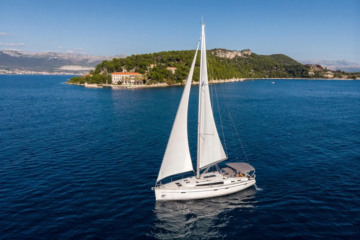 Exterior view of Lui, a Bavaria Cruiser 51 sailboat at Split, Croatia