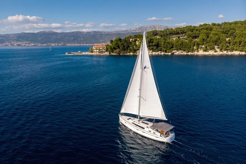Exterior view of Lui, a Bavaria Cruiser 51 sailboat at Split, Croatia