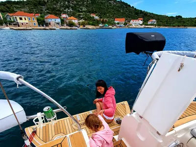 Deck of Vita I, a Elan 344 Impression sailboat at Jezera, Croatia