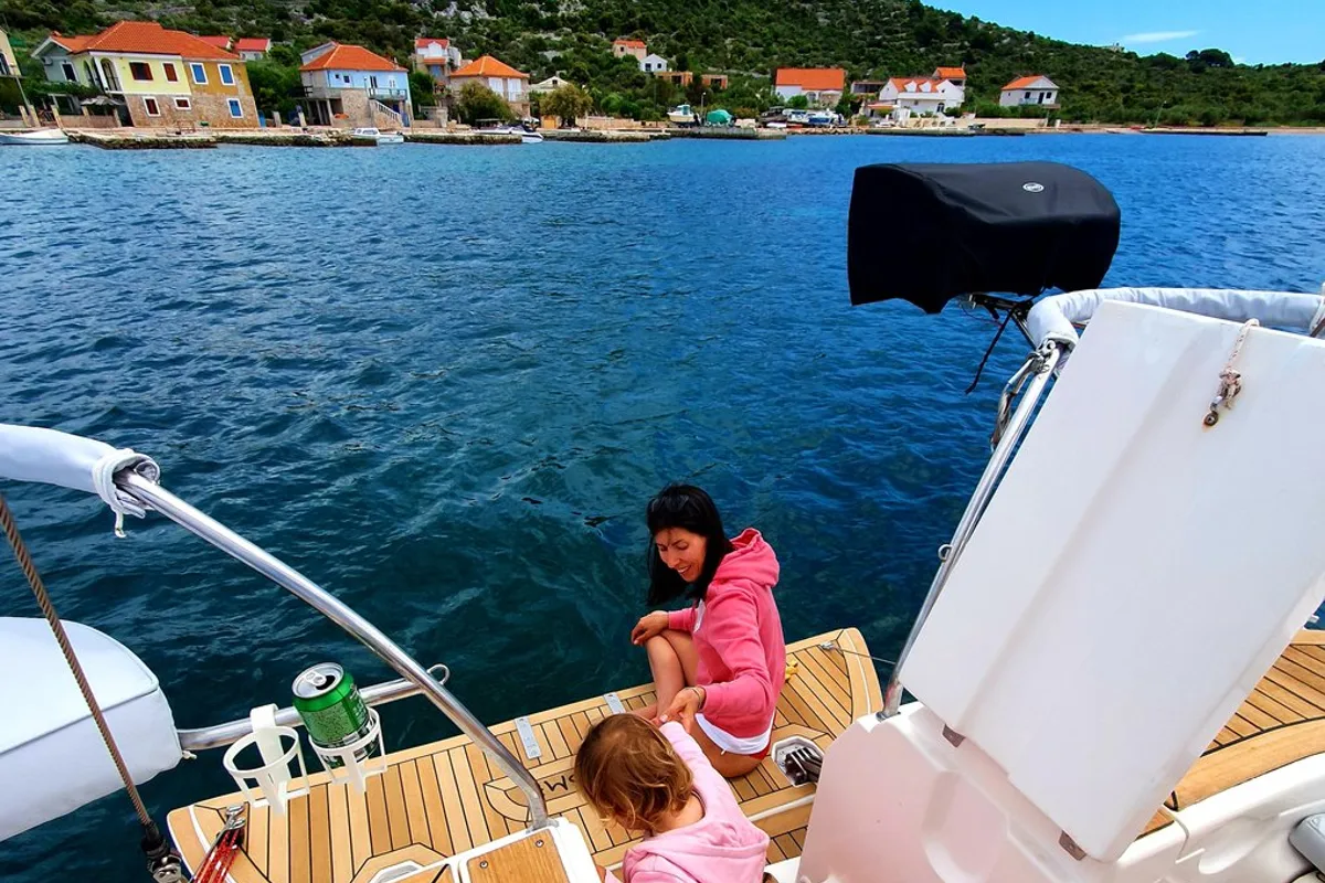 Deck of Vita I, a Elan 344 Impression sailboat at Jezera, Croatia