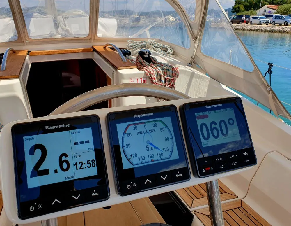 Cockpit of Vita I, a Elan 344 Impression sailboat at Jezera, Croatia