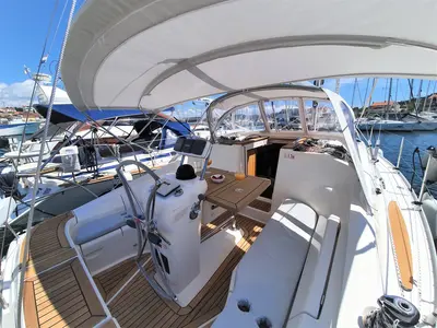 Cockpit of Vita I, a Elan 344 Impression sailboat at Jezera, Croatia