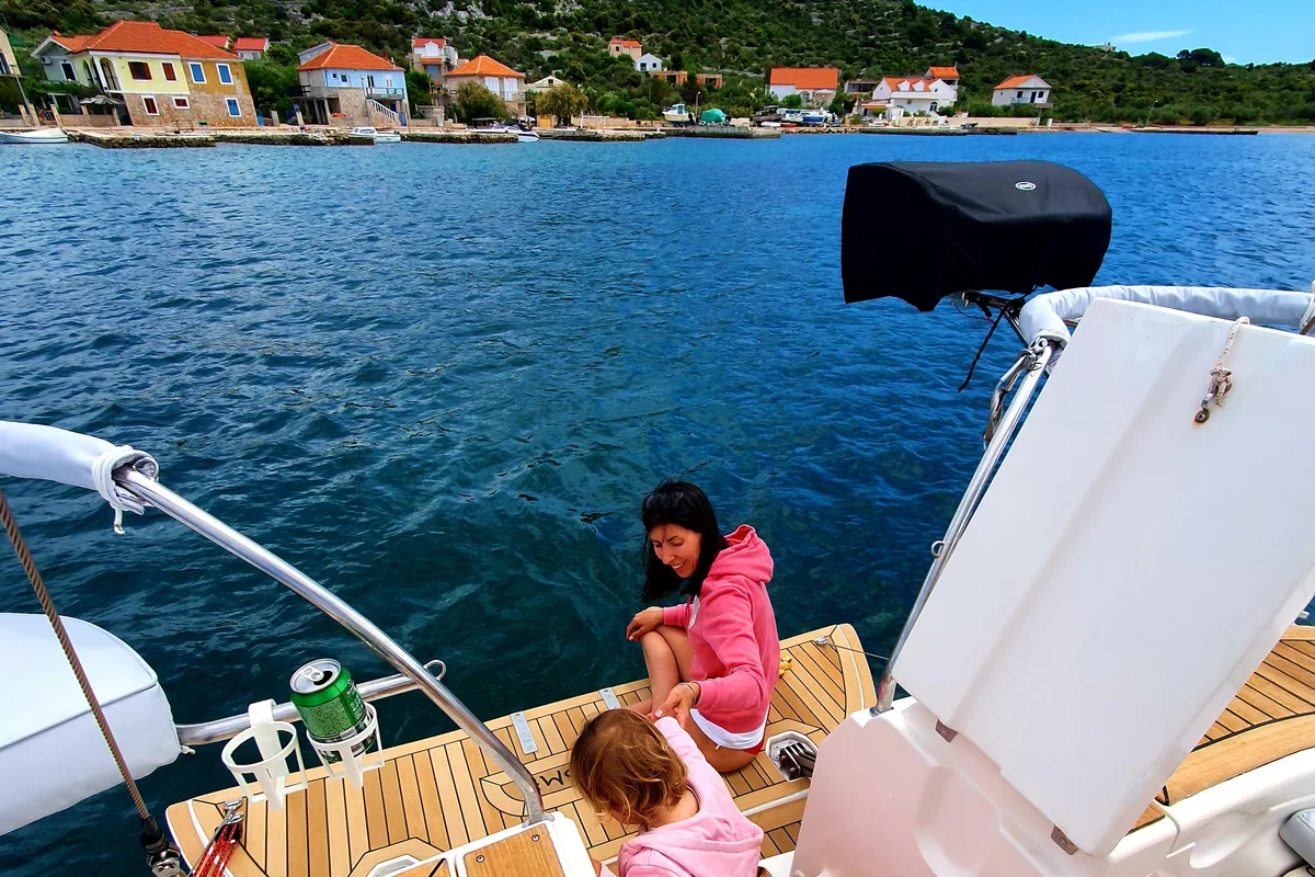Deck of Vita I, a Elan 344 Impression sailboat at Jezera, Croatia