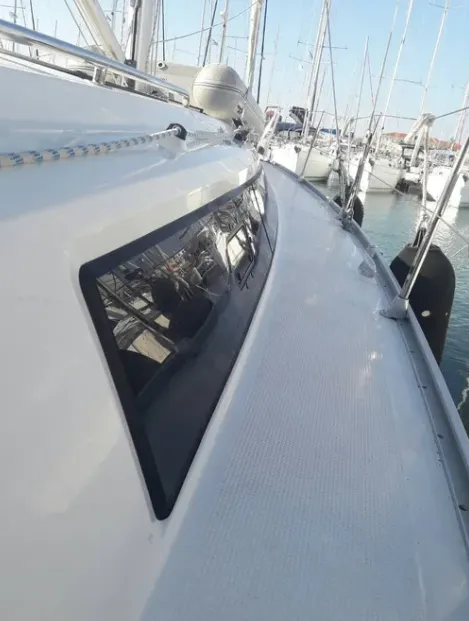 Deck of John K, a Bavaria Cruiser 37 sailboat at Municipal Unit of Lefkada, Greece