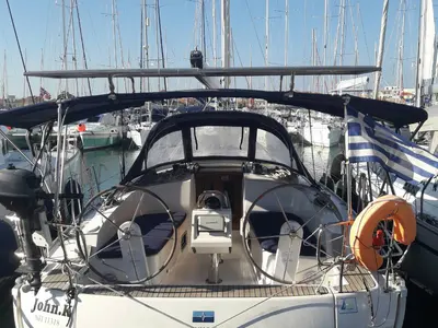 Cockpit of John K, a Bavaria Cruiser 37 sailboat at Municipal Unit of Lefkada, Greece
