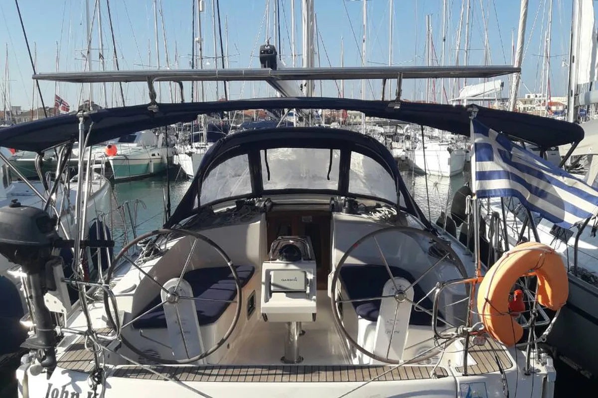 Cockpit of John K, a Bavaria Cruiser 37 sailboat at Municipal Unit of Lefkada, Greece