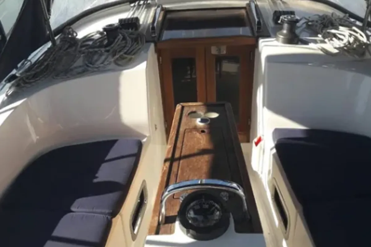Cockpit of John K, a Bavaria Cruiser 37 sailboat at Municipal Unit of Lefkada, Greece