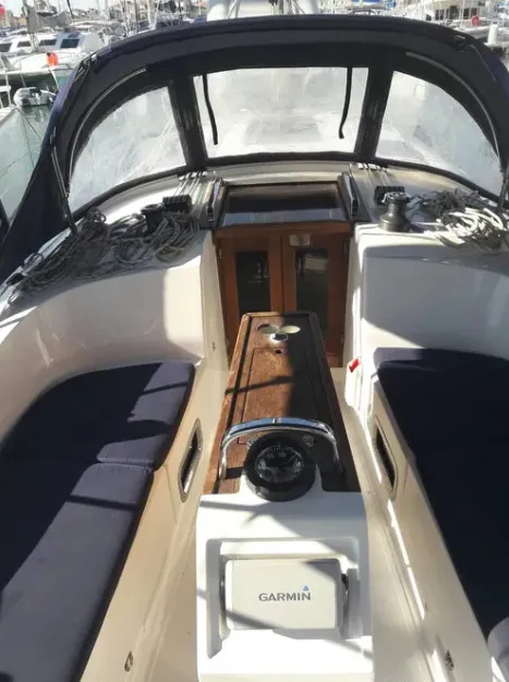 Cockpit of John K, a Bavaria Cruiser 37 sailboat at Municipal Unit of Lefkada, Greece