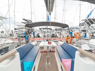 Deck of Vira, a AD Boats Salona 40 sailboat at Kos, Greece