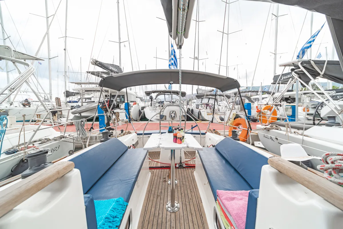 Deck of Vira, a AD Boats Salona 40 sailboat at Kos, Greece