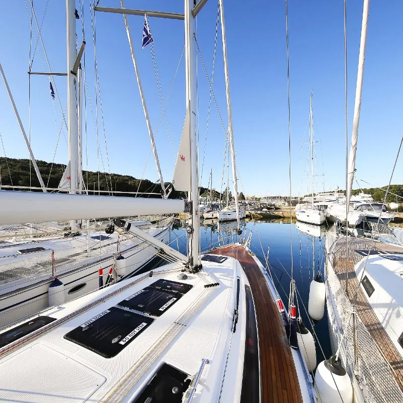 Deck of Malo Angeline, a Bavaria Cruiser 37 sailboat at Punat, Croatia