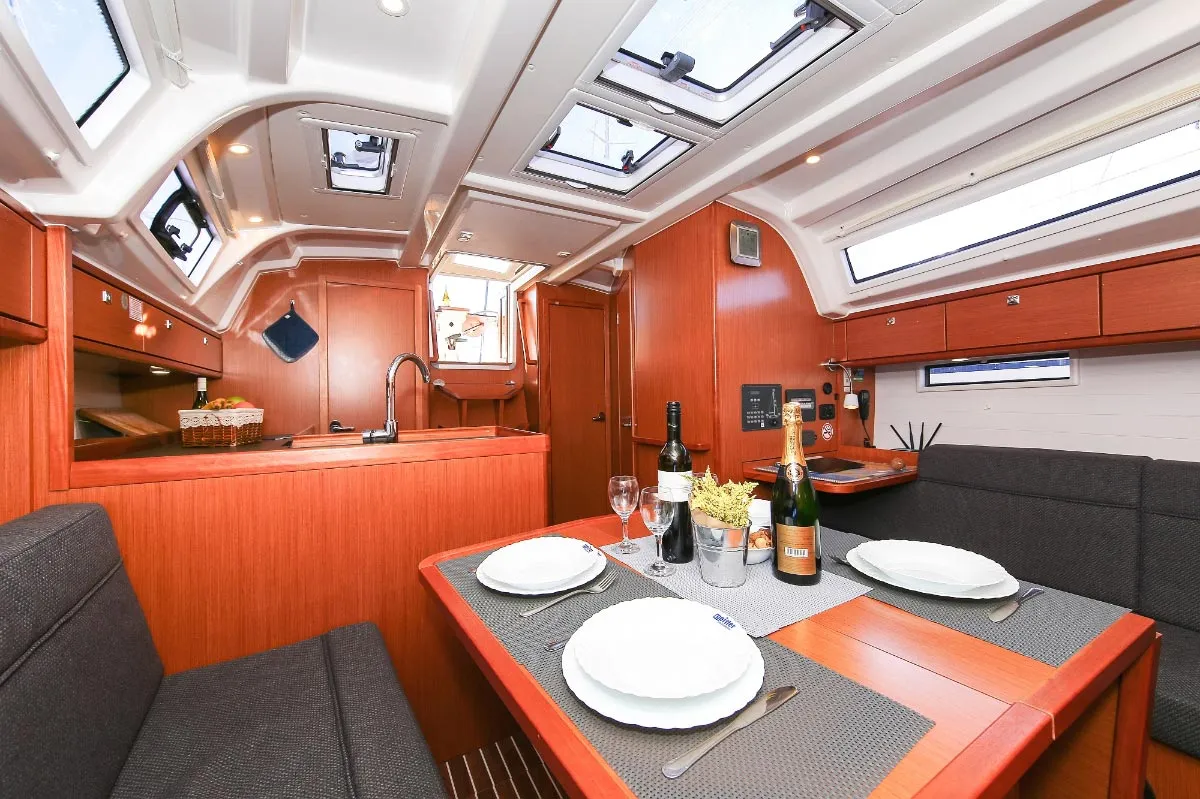 Salon of Malo Angeline, a Bavaria Cruiser 37 sailboat at Punat, Croatia