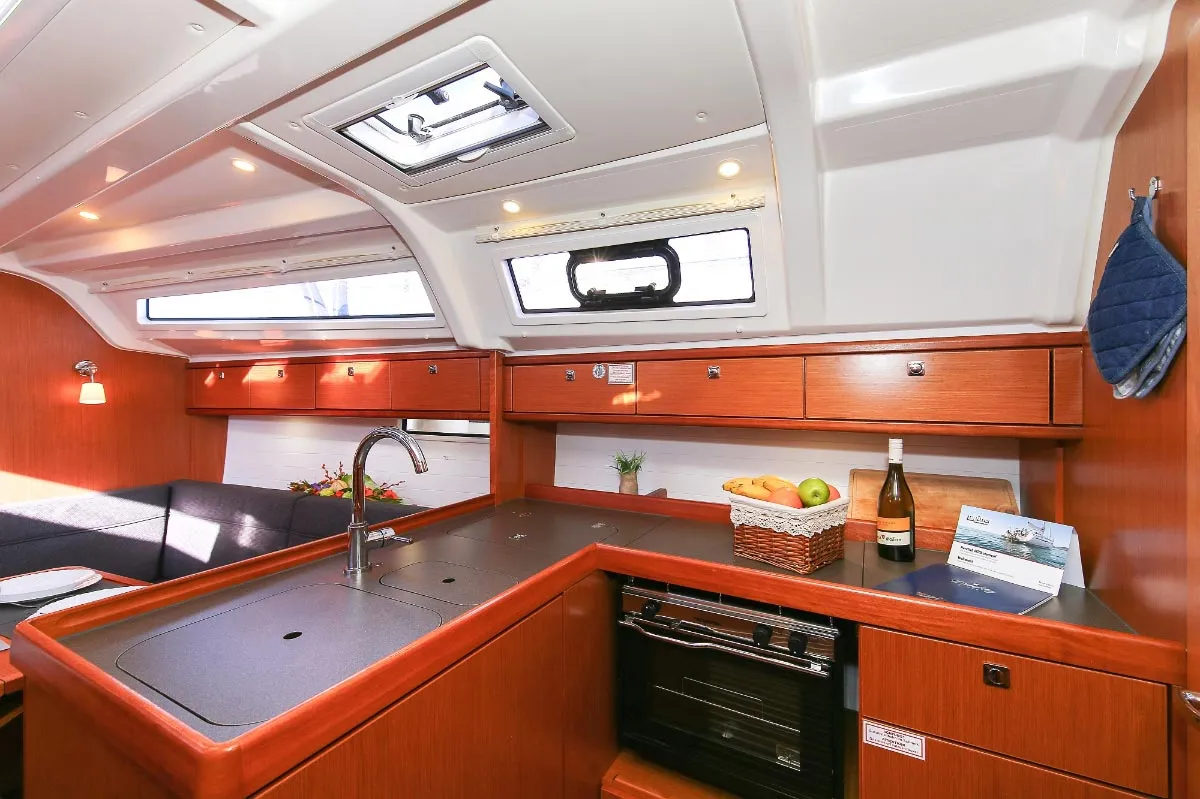 Galley of Malo Angeline, a Bavaria Cruiser 37 sailboat at Punat, Croatia