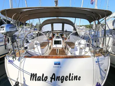 Cockpit of Malo Angeline, a Bavaria Cruiser 37 sailboat at Punat, Croatia