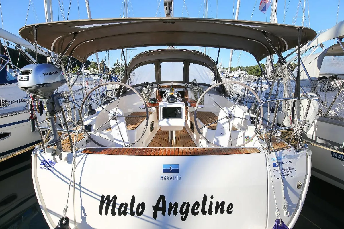 Cockpit of Malo Angeline, a Bavaria Cruiser 37 sailboat at Punat, Croatia