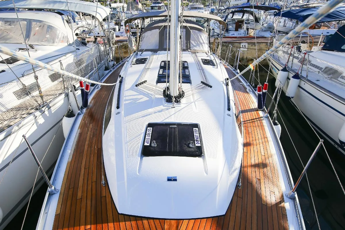 Deck of Malo Angeline, a Bavaria Cruiser 37 sailboat at Punat, Croatia