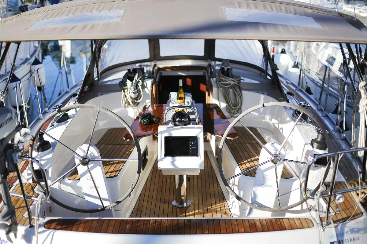 Cockpit of Malo Angeline, a Bavaria Cruiser 37 sailboat at Punat, Croatia
