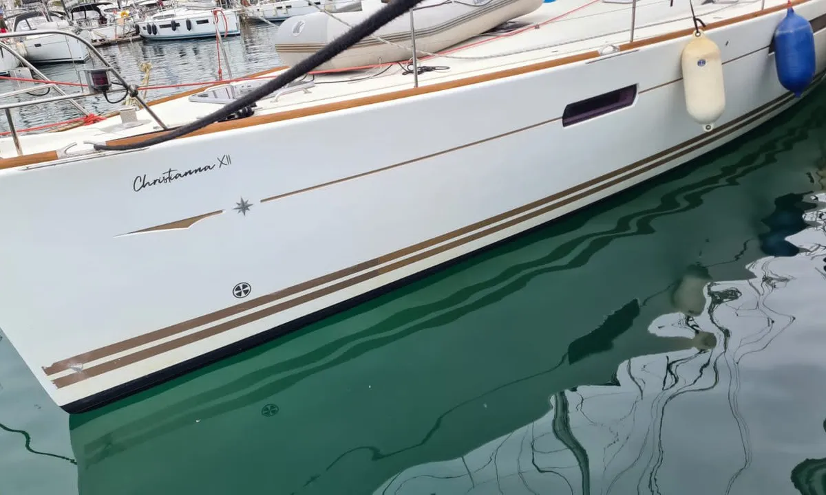 Exterior view of Christianna 12, a Jeanneau 53 sailboat at Athens, Greece