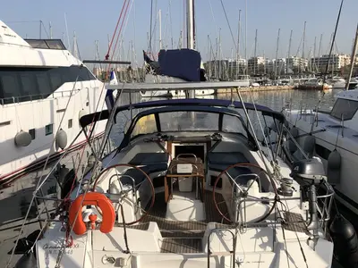 Cockpit of Christianna 12, a Jeanneau 53 sailboat at Athens, Greece
