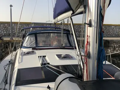 Deck of Christianna 12, a Jeanneau 53 sailboat at Athens, Greece