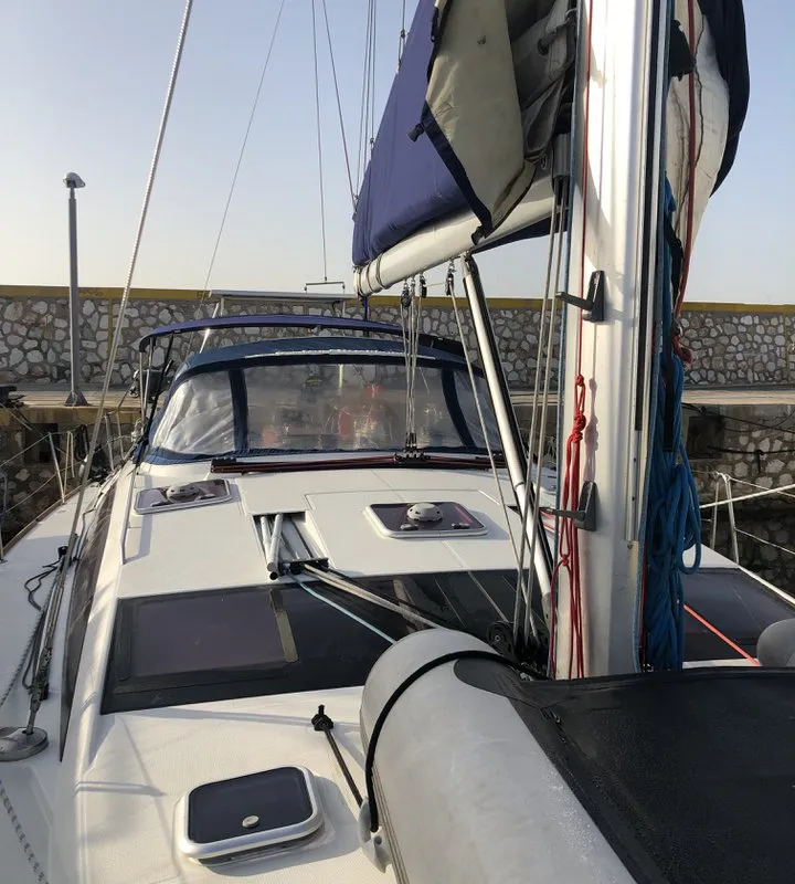 Deck of Christianna 12, a Jeanneau 53 sailboat at Athens, Greece
