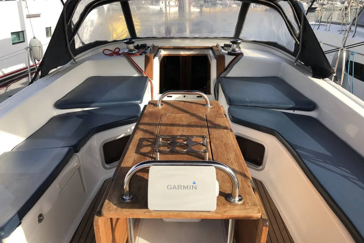 Deck of Christianna 12, a Jeanneau 53 sailboat at Athens, Greece