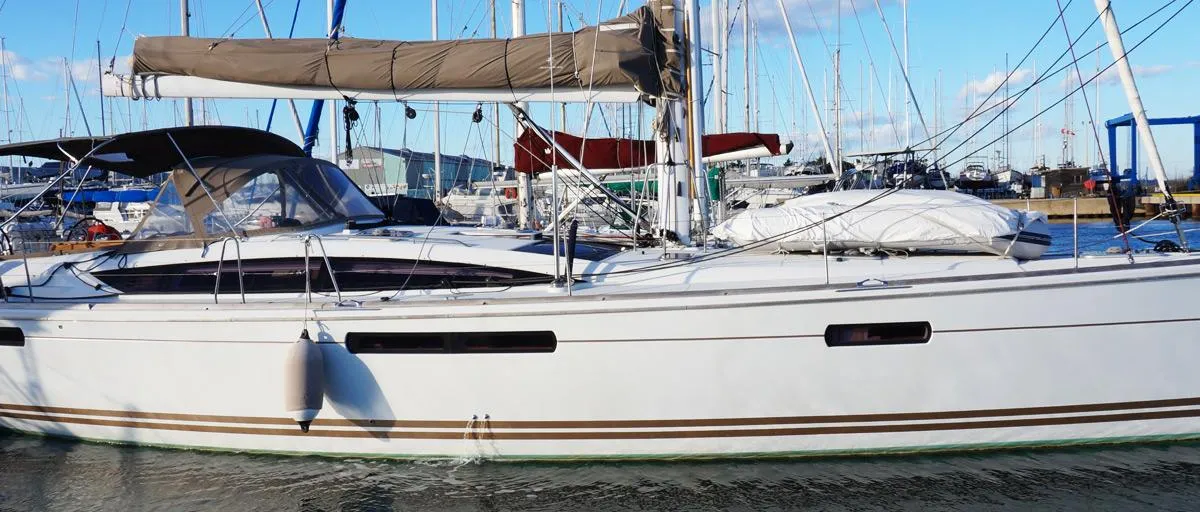 Exterior view of Christianna 12, a Jeanneau 53 sailboat at Athens, Greece