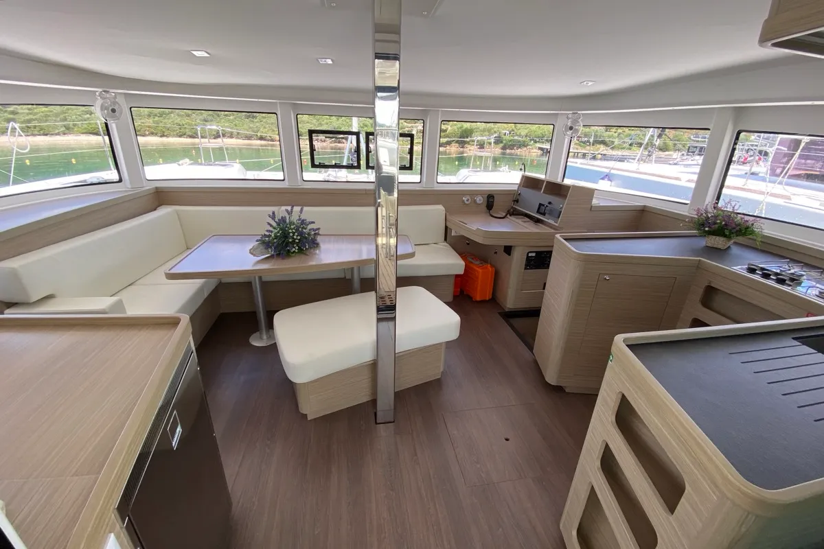 Salon of Cetus, a Lagoon 42 catamaran at Tonnarella, Italy