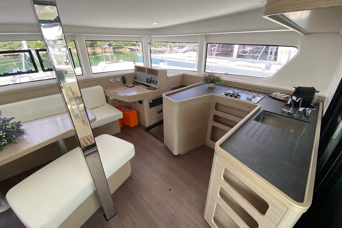 Galley of Cetus, a Lagoon 42 catamaran at Tonnarella, Italy