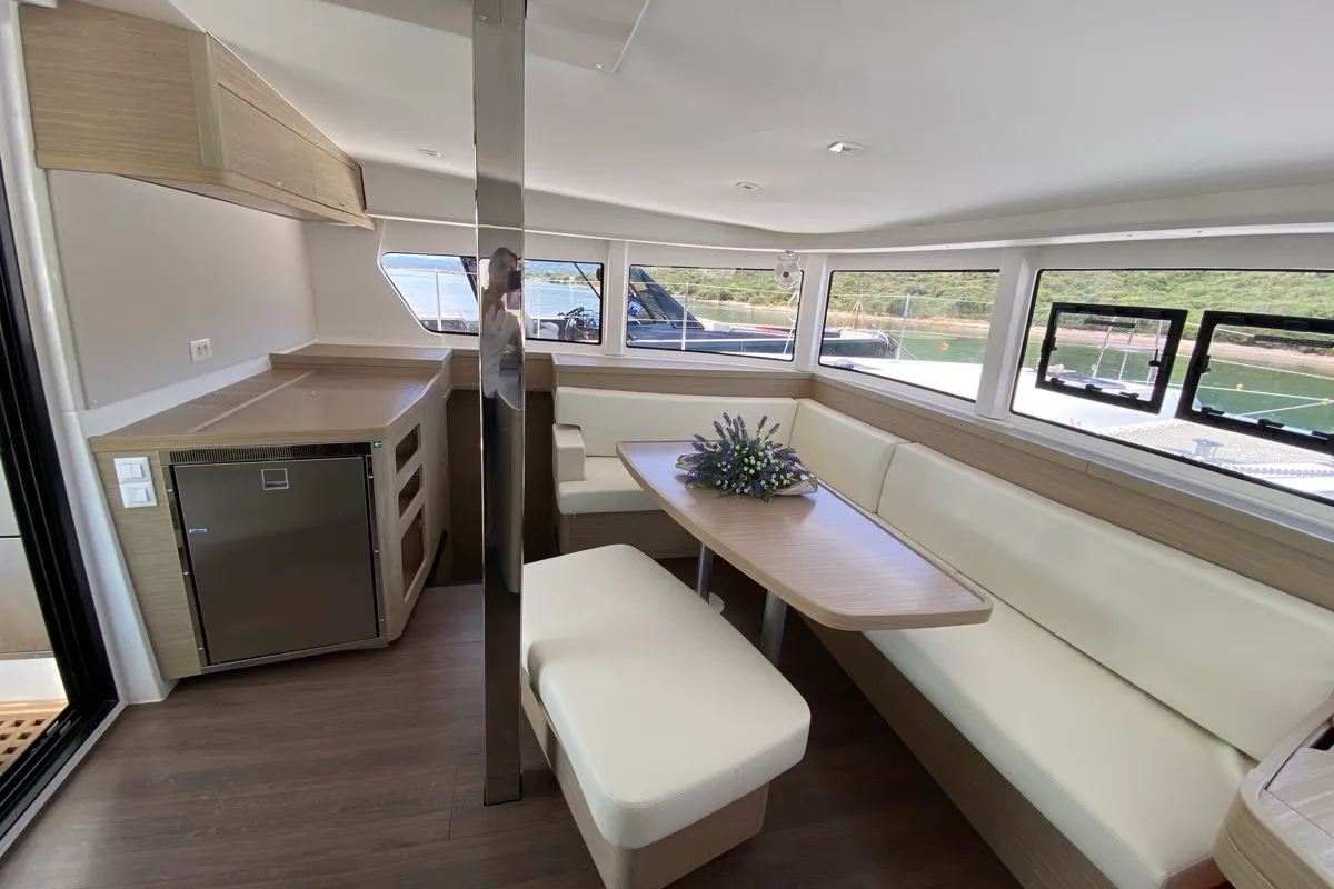 Salon of Cetus, a Lagoon 42 catamaran at Tonnarella, Italy