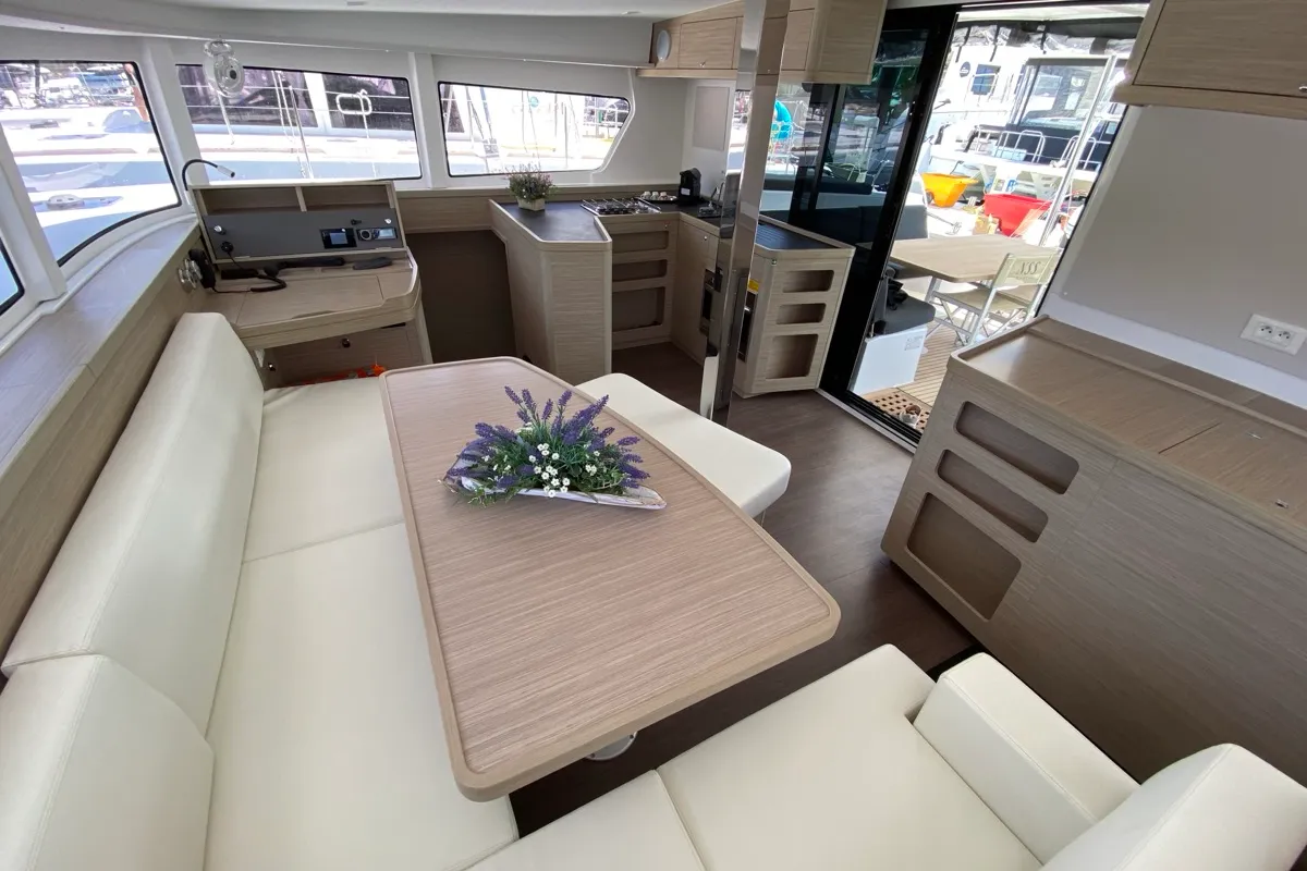 Salon of Cetus, a Lagoon 42 catamaran at Tonnarella, Italy