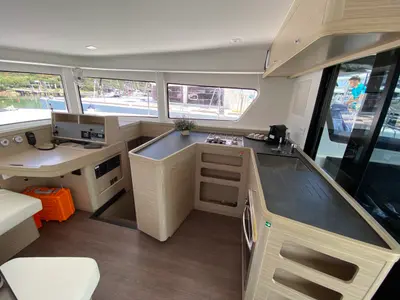 Galley of Cetus, a Lagoon 42 catamaran at Tonnarella, Italy