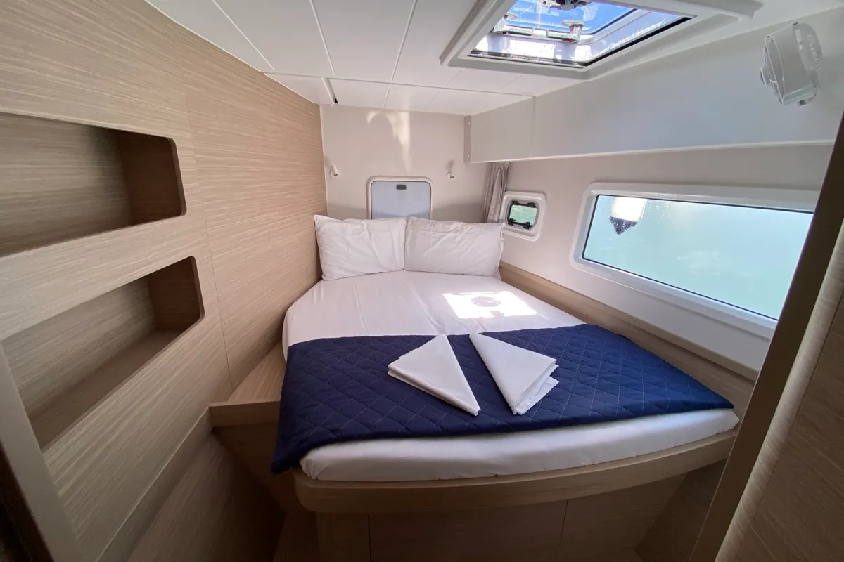 Cabin on Cetus, a Lagoon 42 catamaran at Tonnarella, Italy