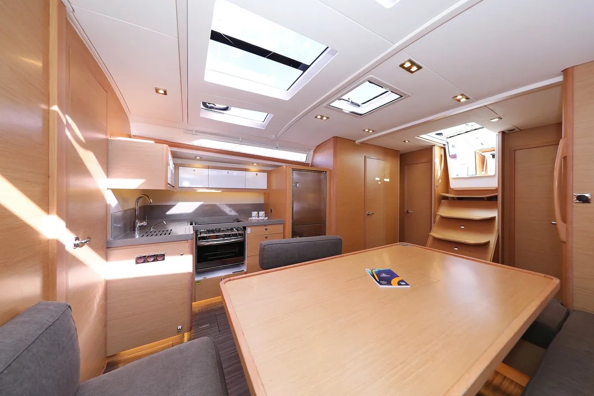 Salon of Anthea, a Dufour 470 sailboat at Grad Trogir, Croatia
