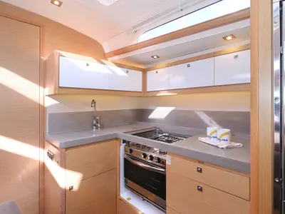 Galley of Anthea, a Dufour 470 sailboat at Grad Trogir, Croatia