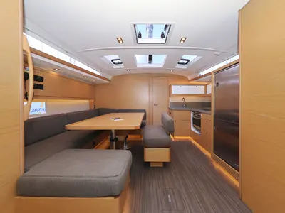 Salon of Anthea, a Dufour 470 sailboat at Grad Trogir, Croatia